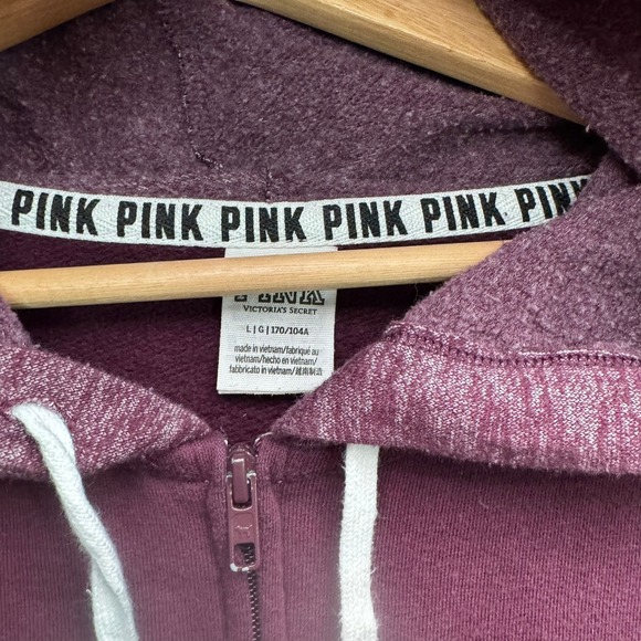 PINK Victoria's Secret Full Zip Hoodie Women's L Burgundy Heathered Love Pink - Picture 4 of 12